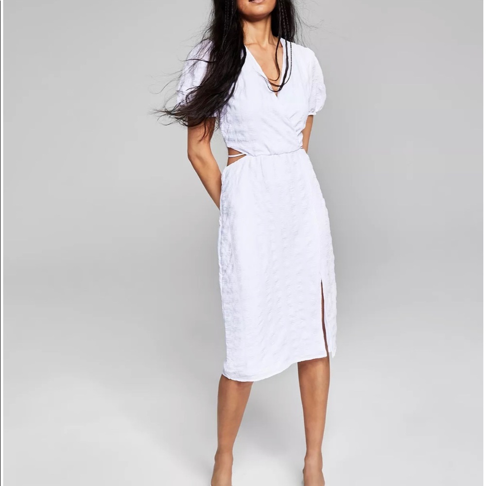 White Macy’s rehearsal dinner bridal shower dress